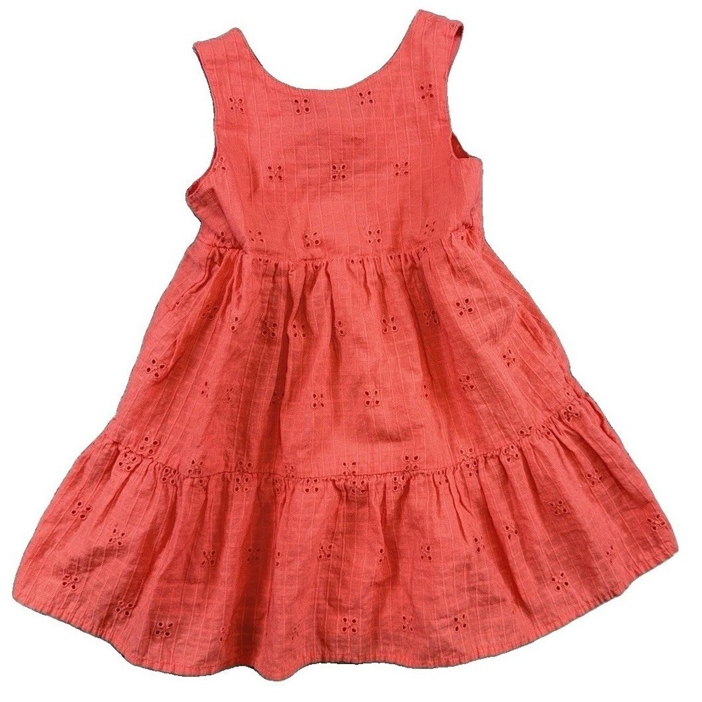 Cat & Jack Girl's Coral Pink Eyelet Sleeveless Dress Tiered Skirt Sz 3T Summer